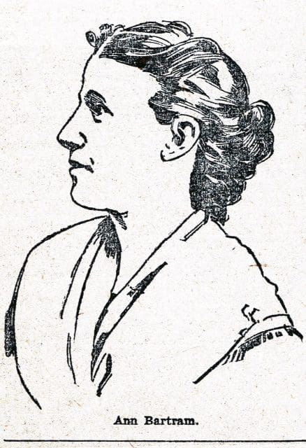 Portrait of Ann Bartram Carr, "A Romance of Bartram's Garden," The Philadlephia Press, May 3, 1896. Unknown source for portrait, possibly imaginary, possibly based on family likeness??